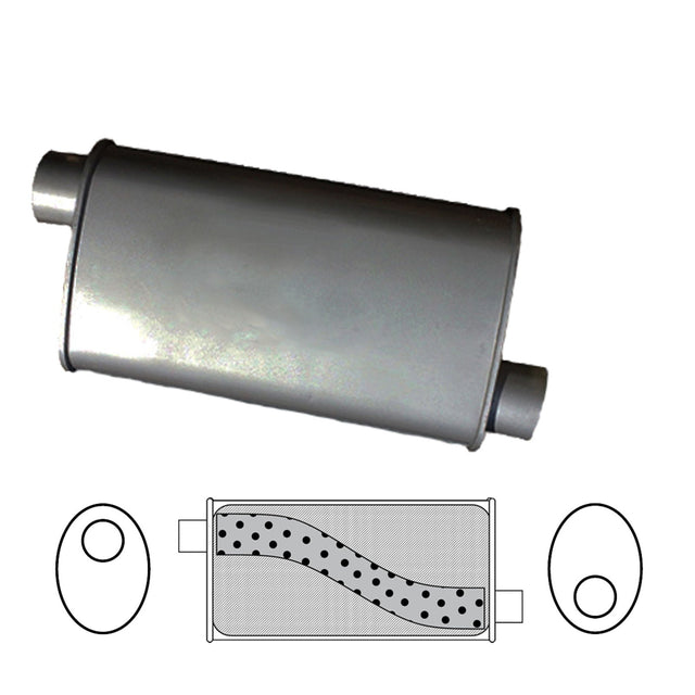 Redback - 2" Universal Muffler Offset/Offset 14"x8"x4" Oval Aluminised Steel