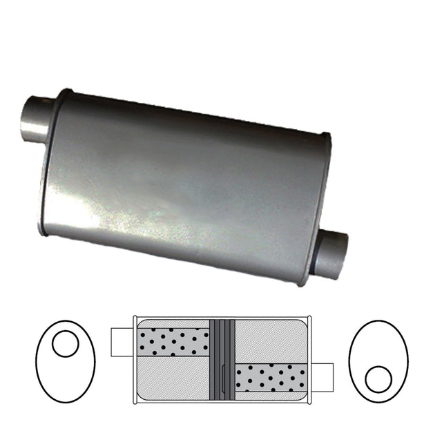 Redback - 2" Universal Muffler Offset/Offset 16"x8"x4" Oval Aluminised