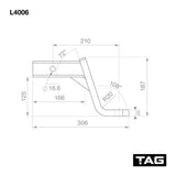 TAG | Heavy Duty Tow Ball Mount | 210mm Long 130mm Drop 50mm Square Hitch | L4006