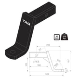 TAG | Heavy Duty Tow Ball Mount | 210mm Long 130mm Drop 50mm Square Hitch | L4006