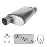 Redback - 2.5" Universal Muffler Offset/Offset 14"x9x4 Oval 409 Stainless with Spigot
