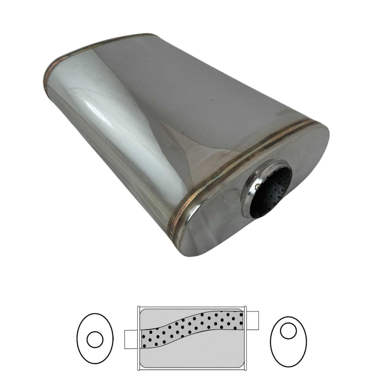 Redback - 2.5" Megaflow Muffler O/C 14"x9"x4" Oval 304 Stainless Steel