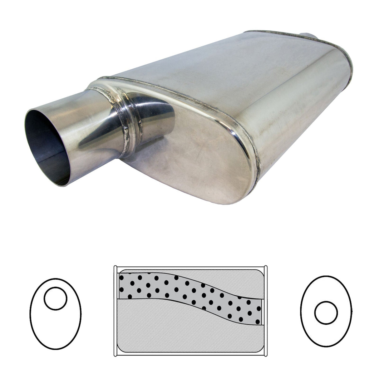Redback - 3" Universal Muffler Offset/Centre 355x228x101mm Oval Stainless 304