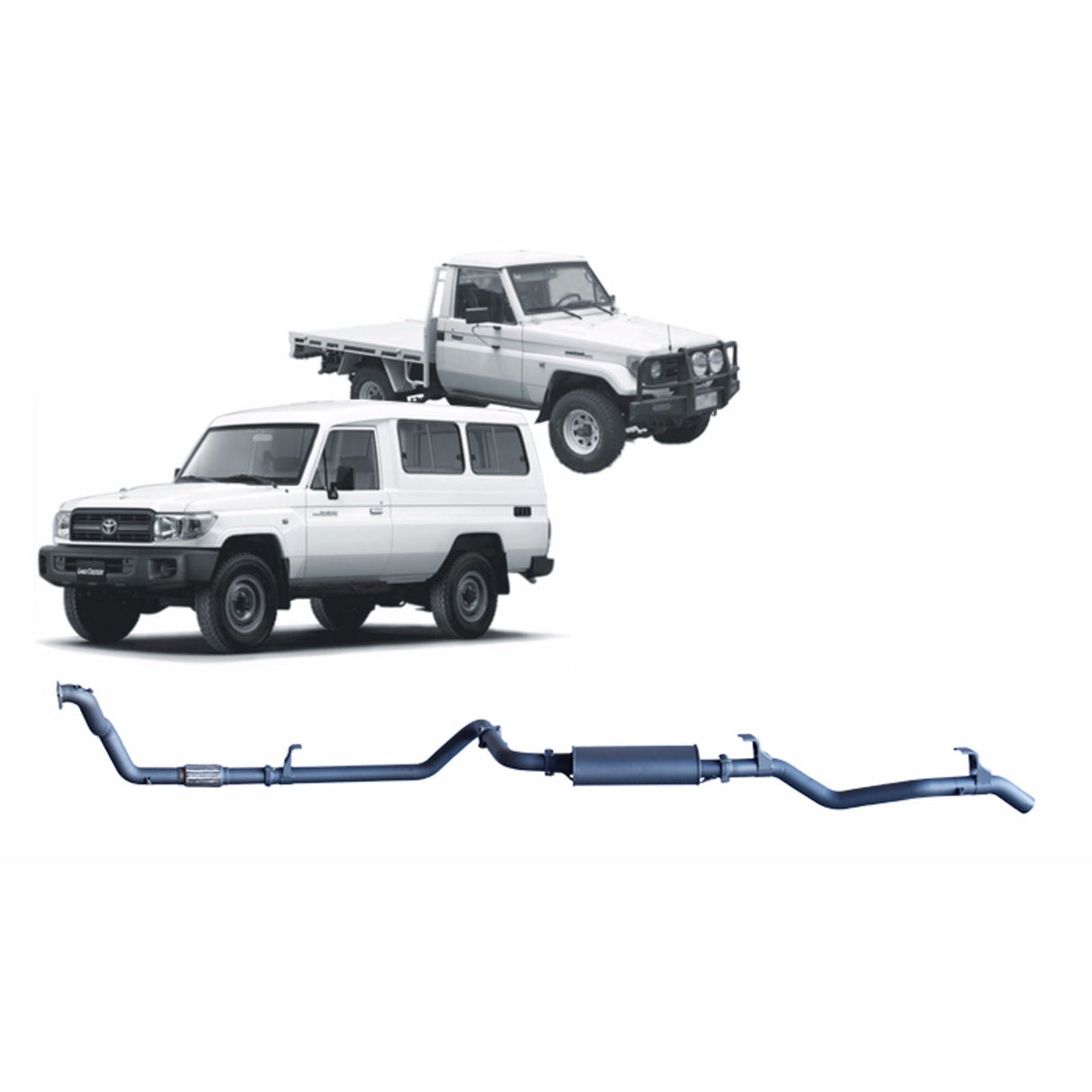 Redback Performance - 4x4 Extreme Duty Exhaust for Toyota Landcruiser 78 Series (01/1990 - 01/2007), Toyota Landcruiser 75 Series (03/1990 - 11/1999) "Pipe & Muffler" DTS