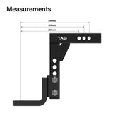 TAG | Adjustable Heavy Duty Tow Ball Mount 90° Face | Universal 50mm Square Hitch 310mm Drop | UNTTBM10