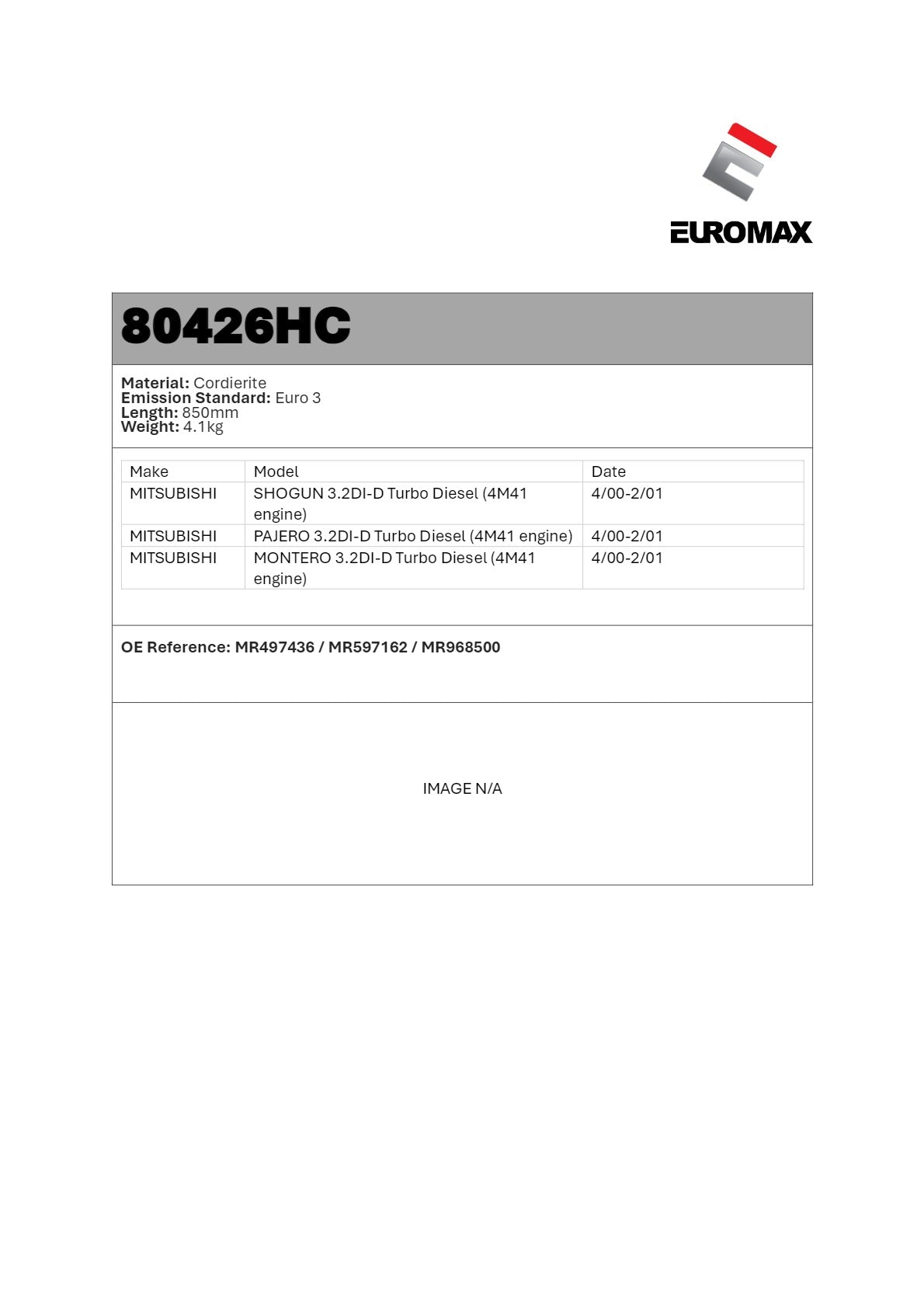 Euromax - Mitsubishi Pajero 3.2L NS NT DOC Diesel Oxidation Catalyst