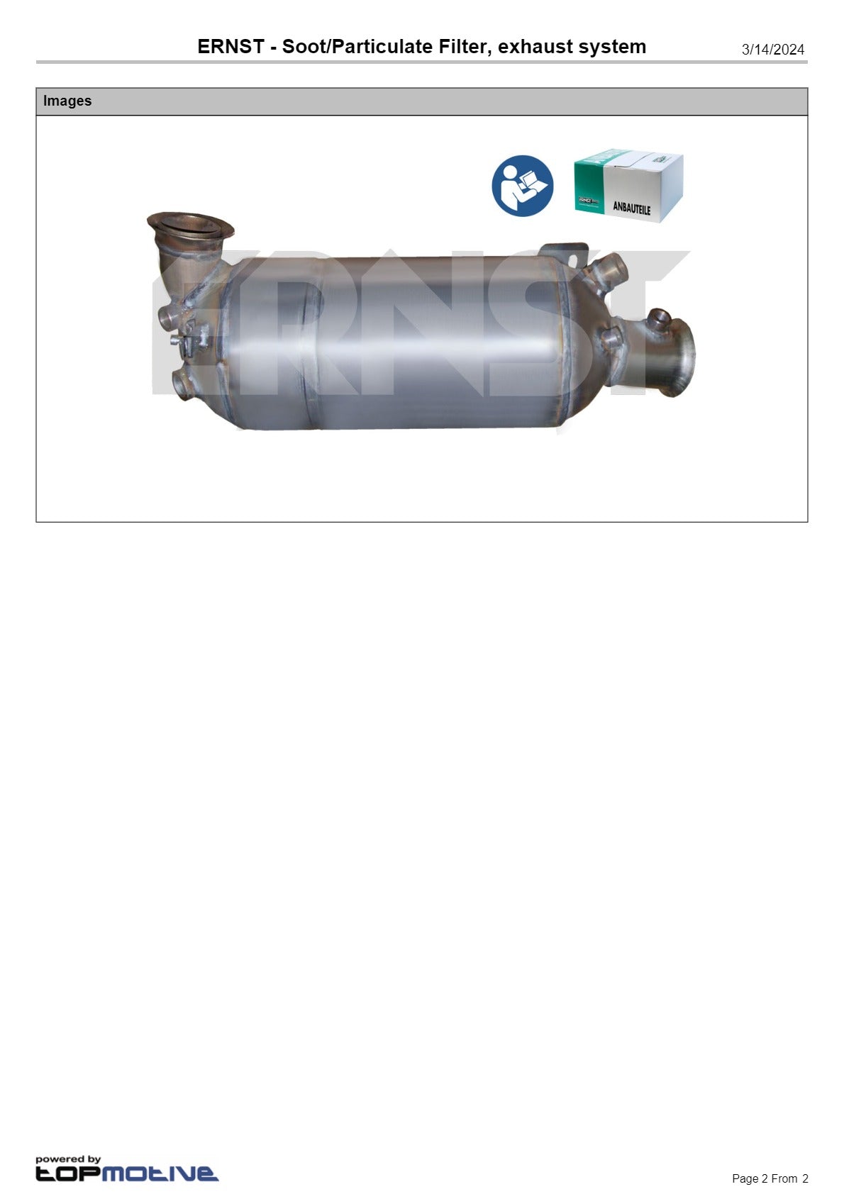 Ernst - VW Transporter T5, Multivan 1.9 L BRS BRR DPF Diesel Particulate Filter