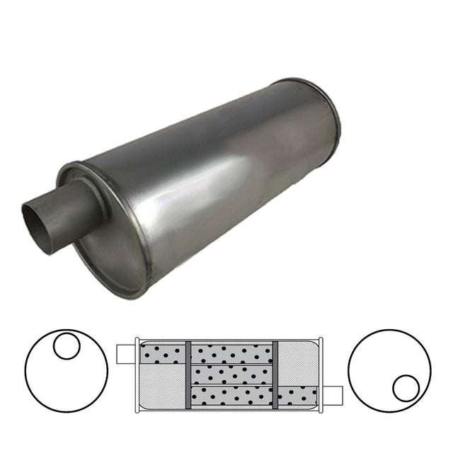 Redback - 2 1/4" Universal Muffler Offset/Offset 457x203mm Round Aluminised
