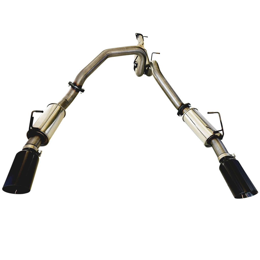 ESA | Stainless Twin 3" Catback Exhaust Pipe Only 5" Black Chrome Tips | RAM 1500 DT Limited Laramie | ST605PO-615BCT-SS