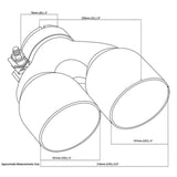 Exhaust Tip - 3 Inch In - Dual 4" Out - 9" Long LHS (Y-Piece - Inner Cone - Stainless Steel)