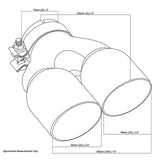 Exhaust Tip - 3 Inch In - Dual 3.5 Inch Out - 9" Long RHS (Y-Piece - Inner Cone - 304 Black Chrome)