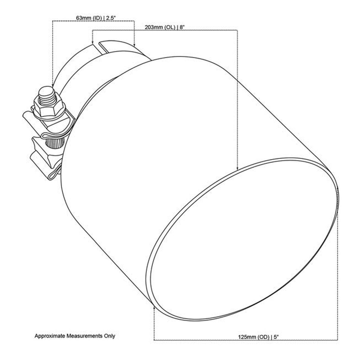 Exhaust Tip - 2.5" In - 5" Out - 8" Long ( Angle Cut - Inner Cone - 304 Stainless)