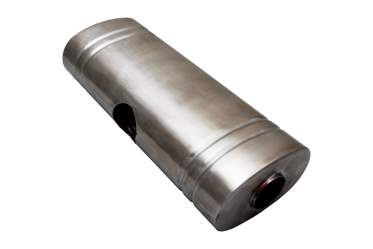 XFORCE - 409 Stainless Steel Oval Muffler 8"x 5" x 20" East West  2.25" centre inlet dual 2" Outlet