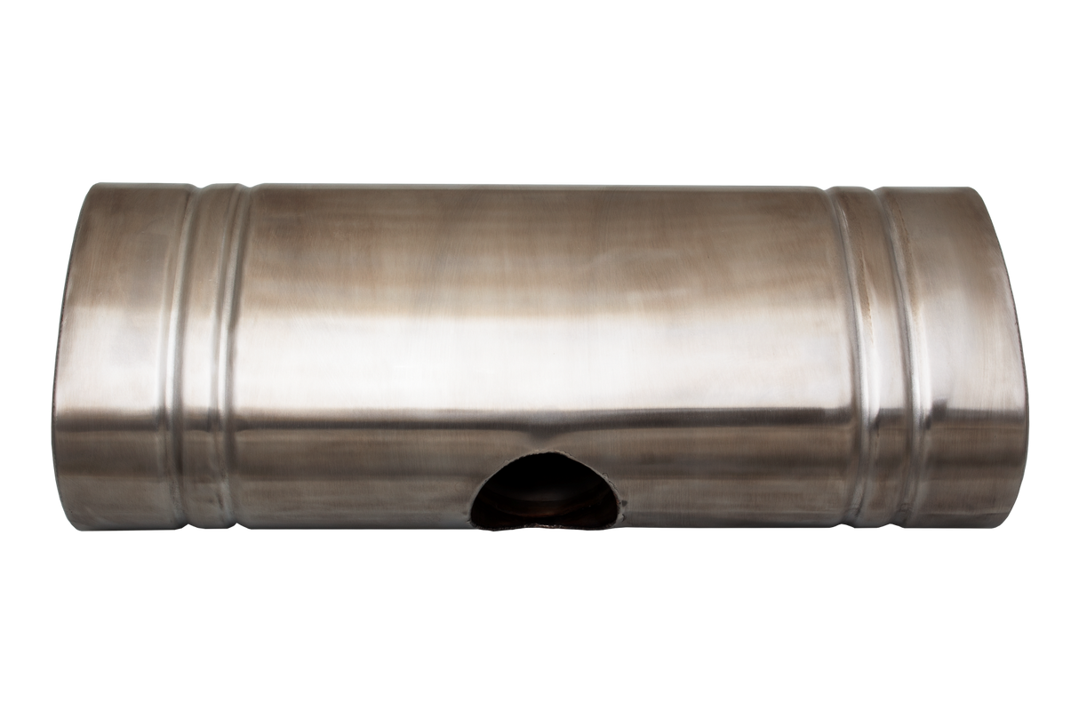 XFORCE - 409 Stainless Steel Oval Muffler 8"x 5" x 20" East West  2.25" centre inlet dual 2" Outlet