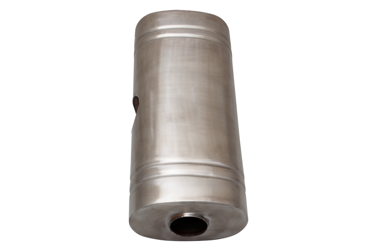 XFORCE - 409 Stainless Steel Oval Muffler 8"x 5" x 20" East West  2.25" centre inlet dual 2" Outlet