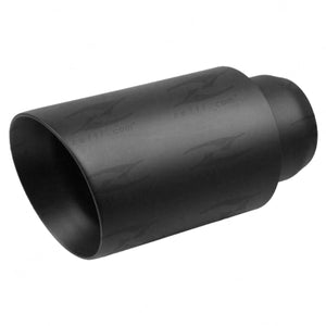 Exhaust Tip - 2 1/2" Inch (In) 4" Inch (Out) 203mm Long (Matte Black - Angle Cut - Rolled Edge)