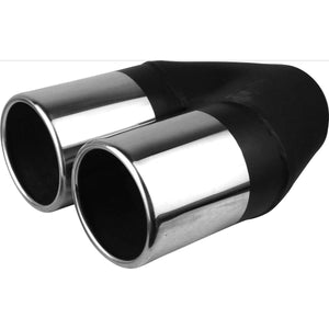 Y Piece Exhaust Tip -  2 1/2" Inch (In) Dual 3 1/2" Inch (Out) Staggered Straight Cut Rolled In